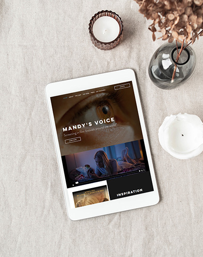 Mandys Voice website displayed on an iPad